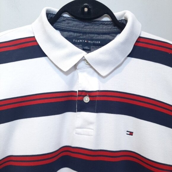 Tommy Hilfiger Striped Polo Shirt Short Sleeve Collared Top Golf Mens Size Large - Picture 2 of 11